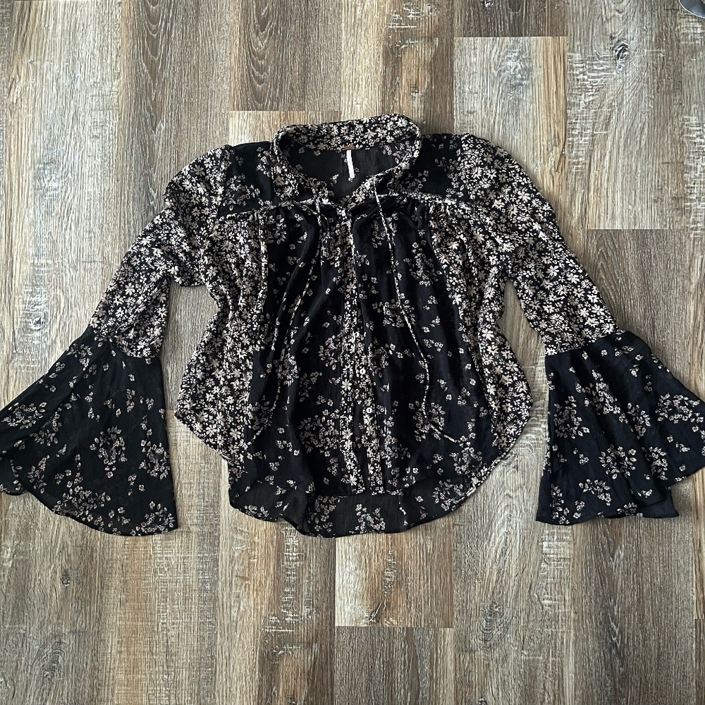 Black & Floral Free People Top